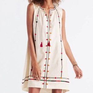 Madewell Willow Embroidered Linen Shift Dress Lightweight Spring Summer Size XS